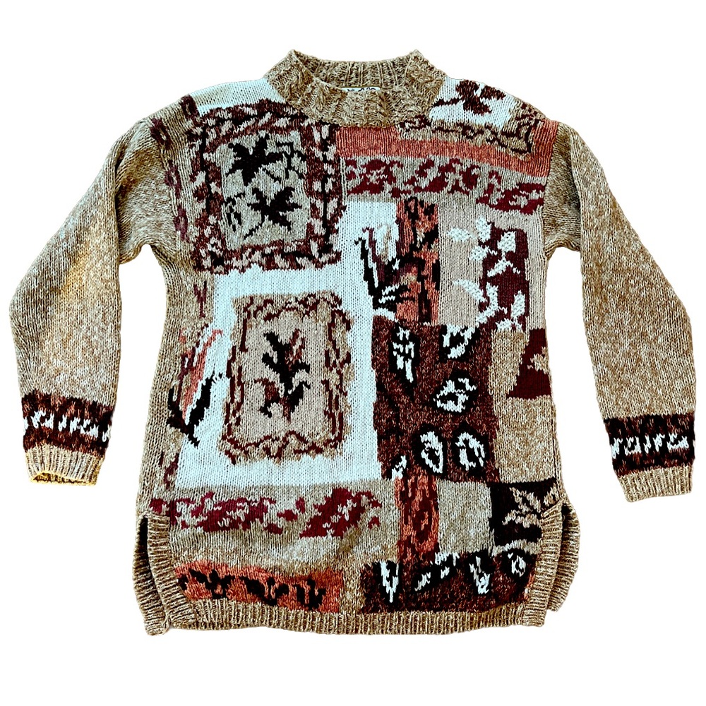 Vintage 1990’s Foliage Heirloom Heavy Knit Sweater L Maximalism